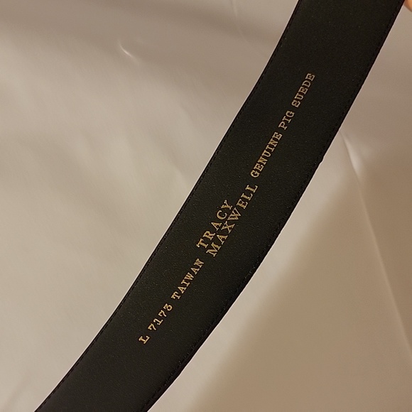 Vintage Wide Tracy Maxwell Black Gen Pig Suede Belt Gold Tone Buckle GUC Large - Picture 7 of 16